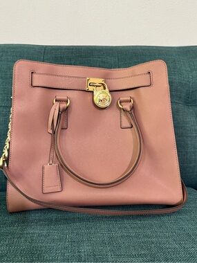 Michael Kors Dusty Rose Saffiano Leather Satchel with Gold Hardware